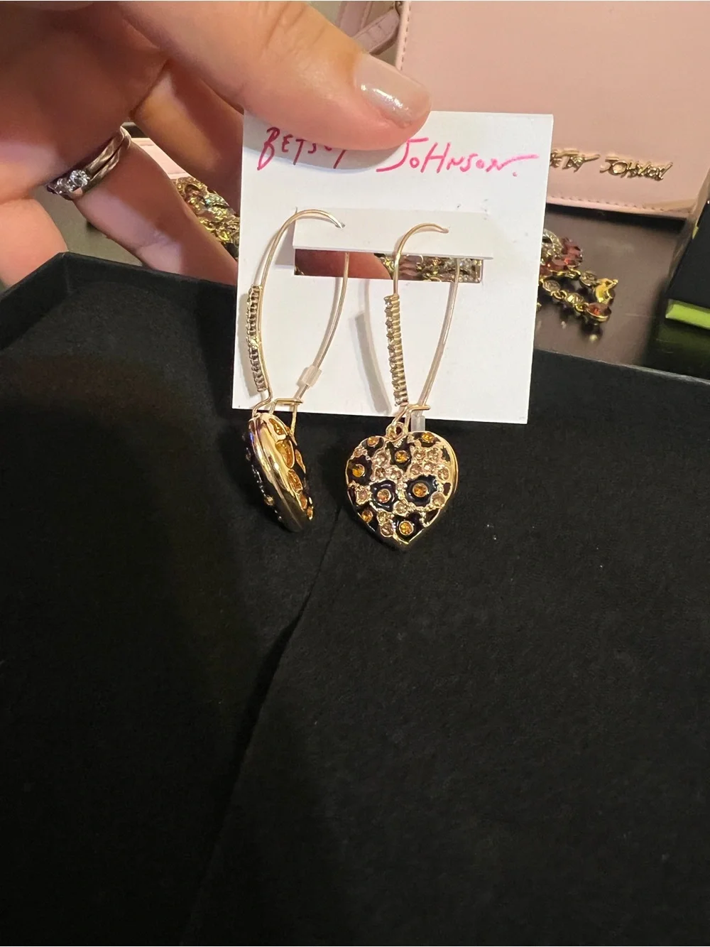 Betsey Johnson Heart Shaped Leopard Drop Earrings